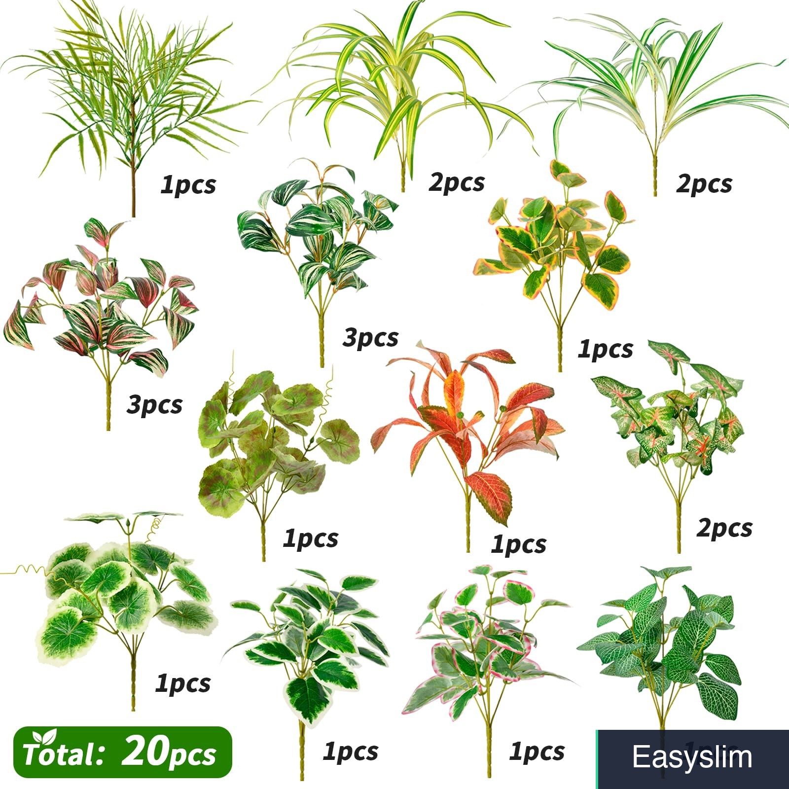 Artificial Plants 20 Bundles UV Resistant Plastic Greenery Outdoor Decor