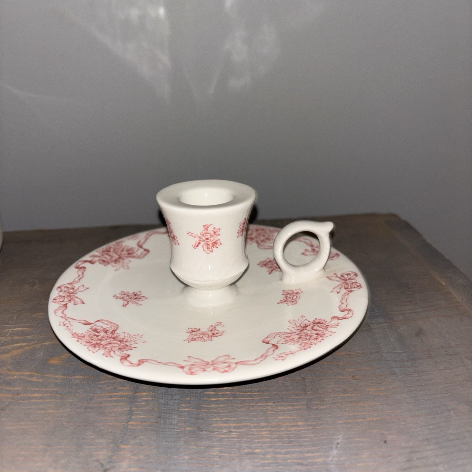 Laura Ashley Jar Canister Cotton Ball Holder & Candlestick Holder Pink Ribbons