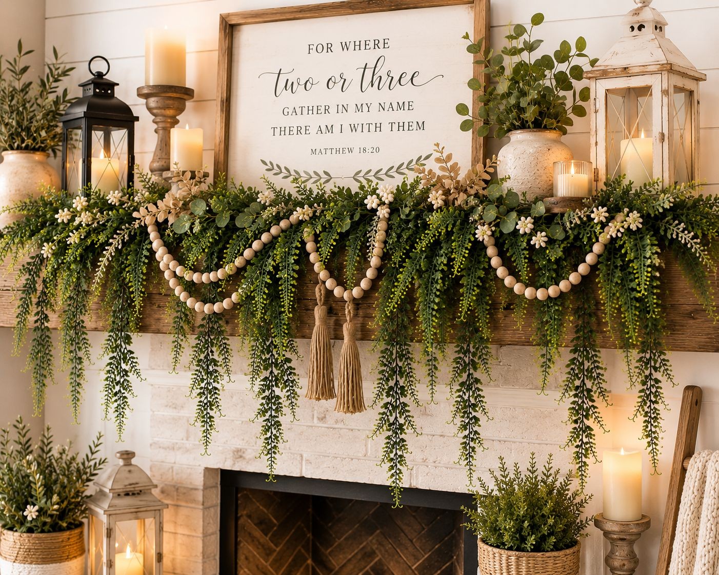 Artificial Hanging Fern Greenery Set of 2 Faux Trailing Fern Bushes Hanging Gree
