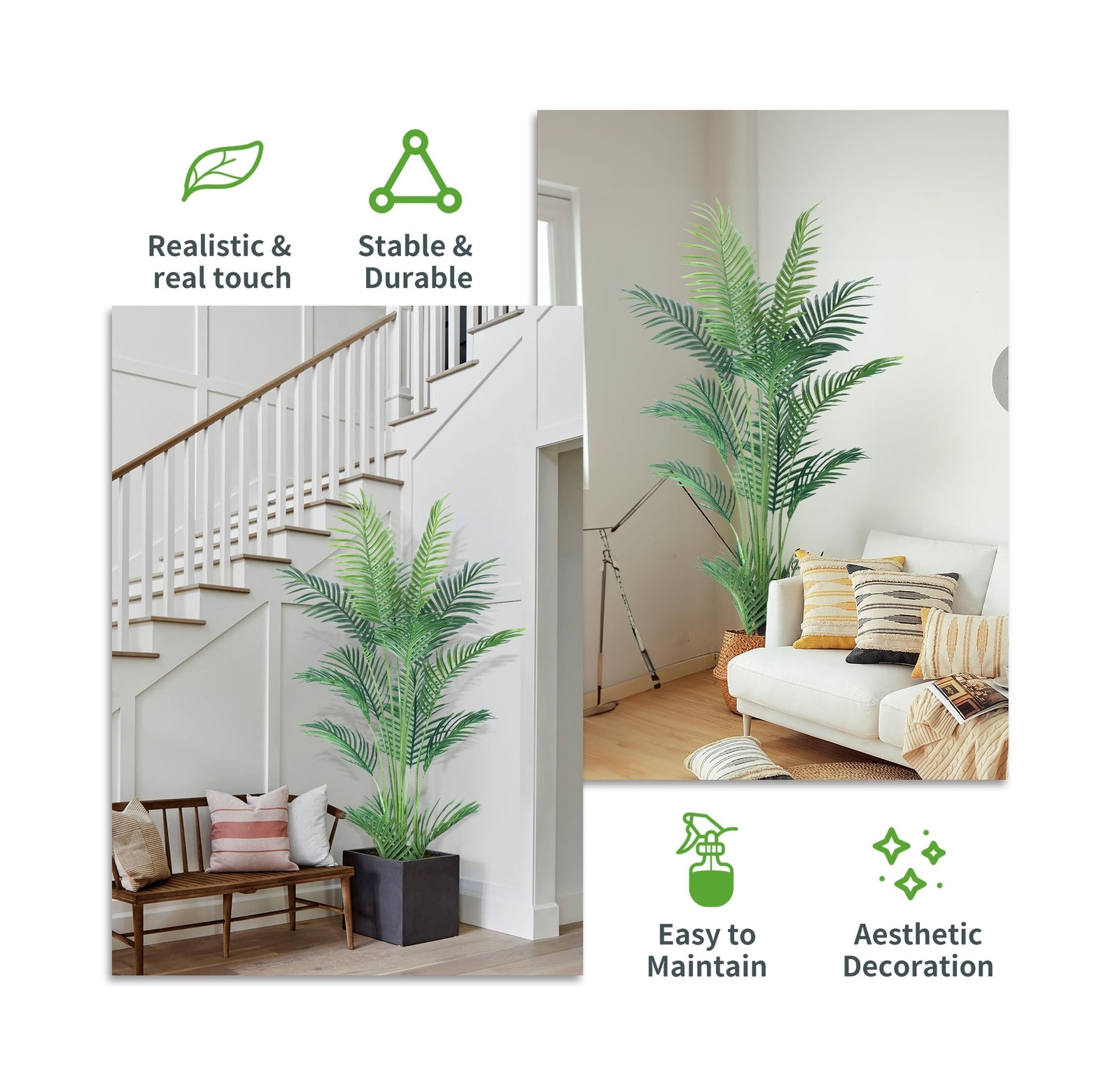 4.5FT 2Packs Artificial Palm Tree,Faux Areca Palm Plant with Real Touch Leave…