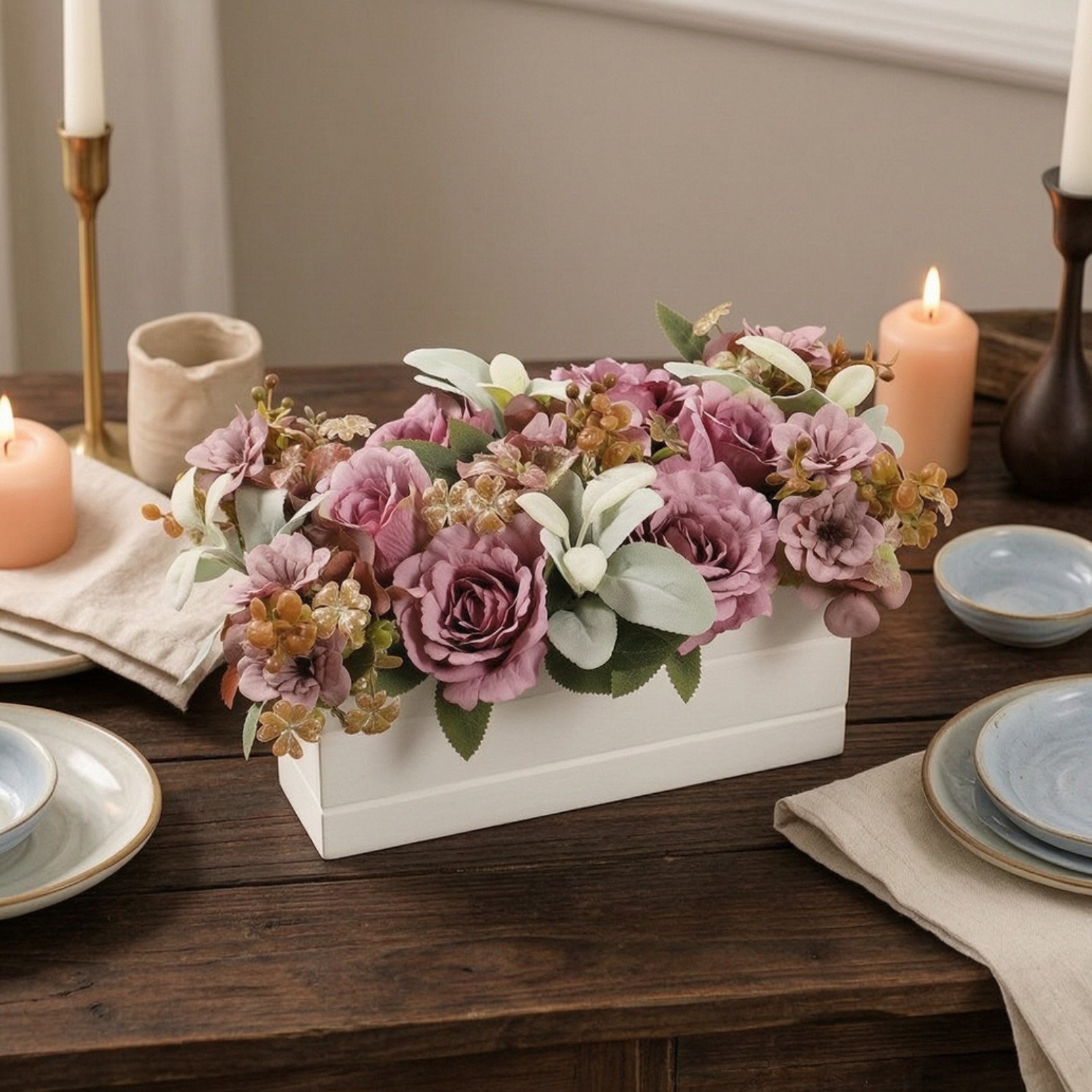 Flower Centerpiece with Wooden Planter Low-Height for Wedding Planners, Bride