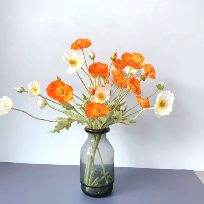 Artificial Flowers Fake Poppy Silk Flowers Long Stem Housewarming Garden Table W