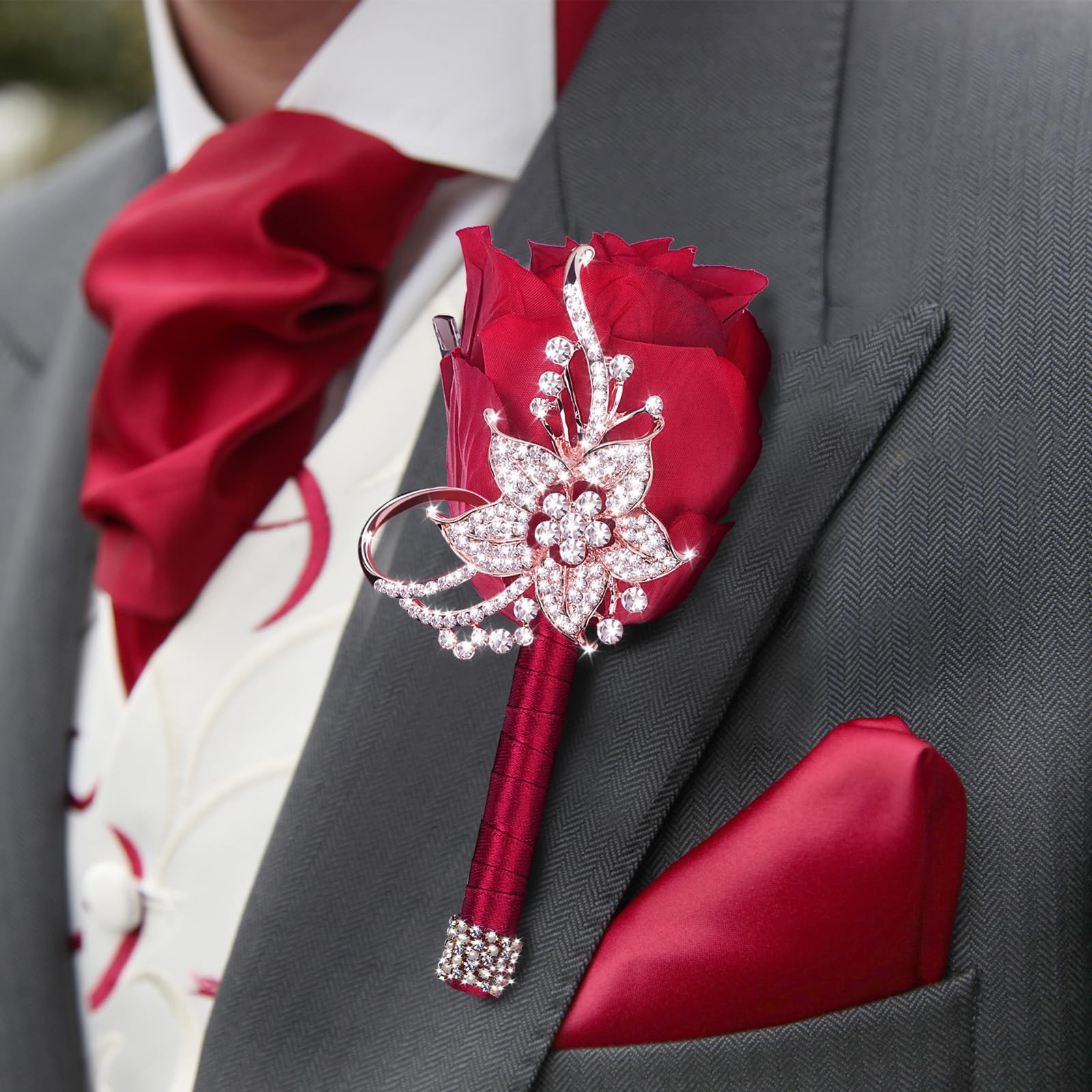 Bling Boutonniere for Men Wedding Pocket Boutonniere with Pins for Groomsmen …