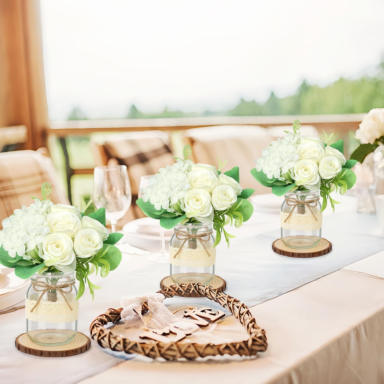 Set 10 Mason Jar Table Centerpiece – Wedding Centerpieces for Tables, Mason J…