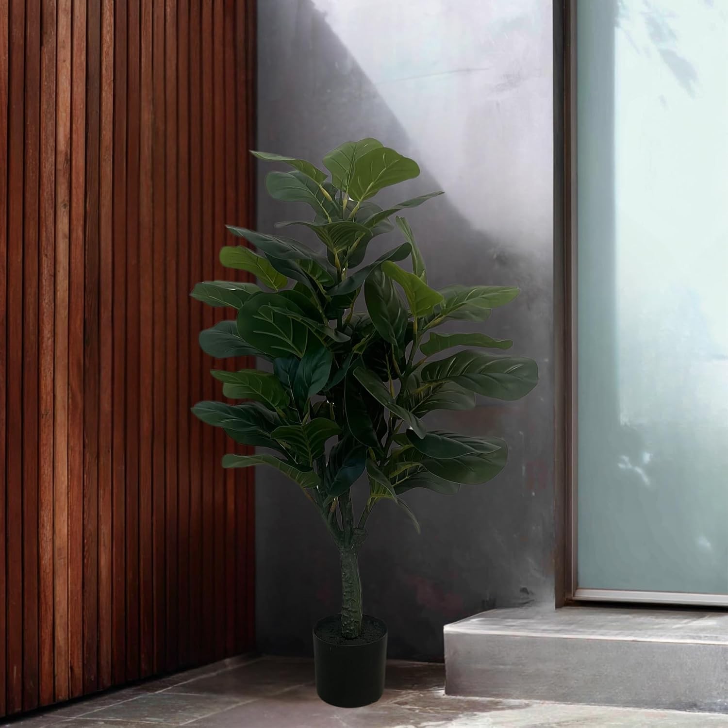 39.4-Inches Artificial Fiddle Leaf Fig Tree in Pot for Indoor Outdoor Home