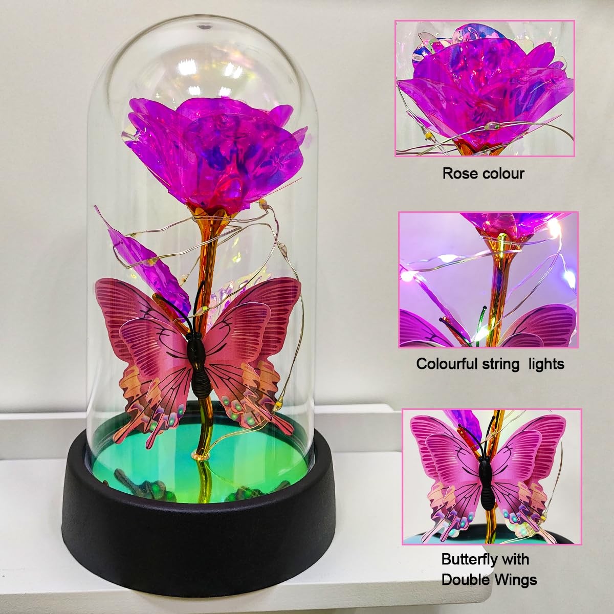 Glass Rose in Glass Dome, Light Up Flower, Eternal Rose – Valentines Day Gift…