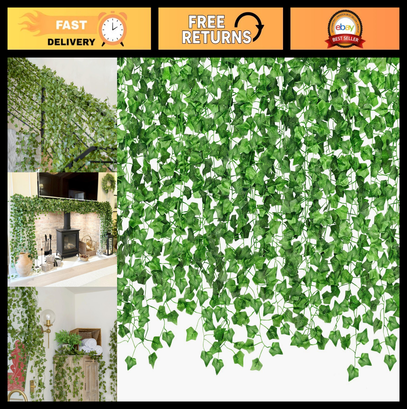 96 Pack 672Ft UV Resistant Artificial Ivy Garland – Fake Vines for Home, Party,