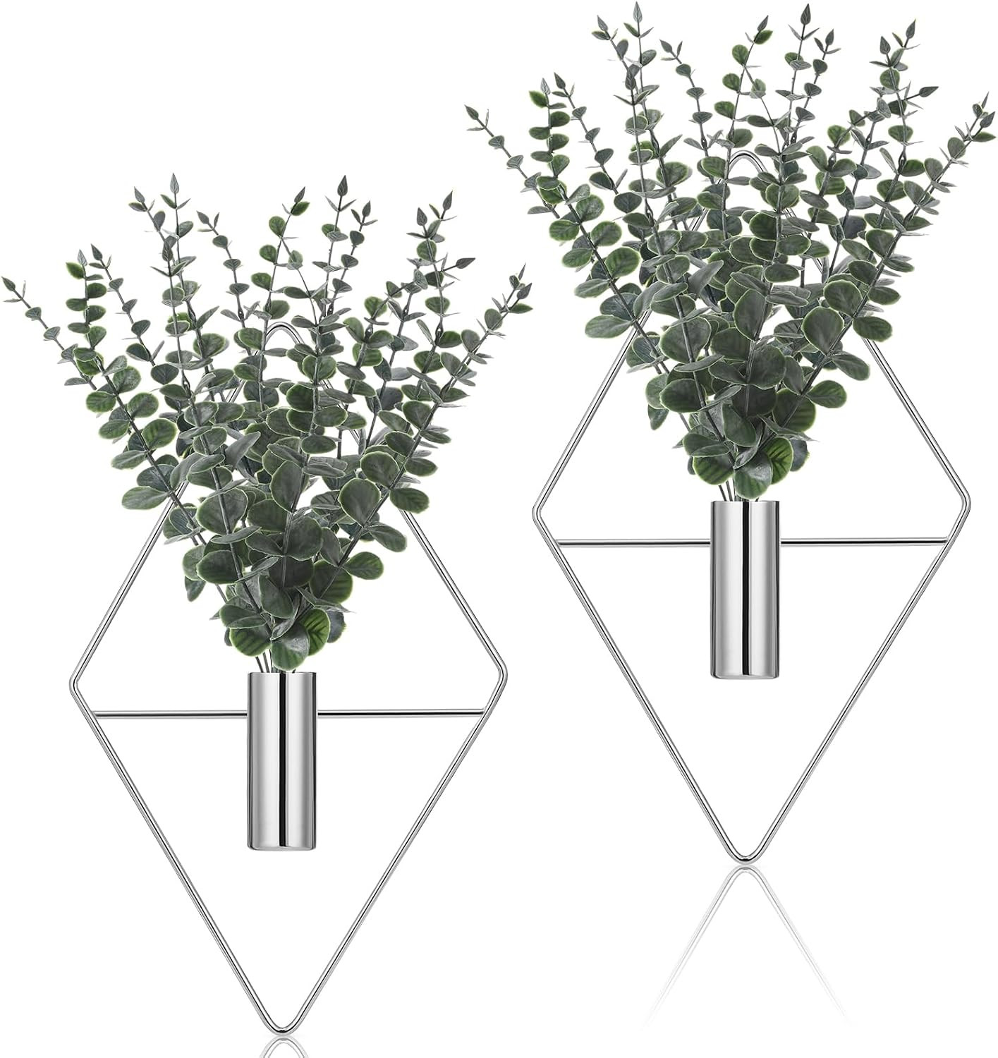 4 Pcs Hanging Planters with Artificial Eucalyptus Metal Hanging Vase Indoor Plan