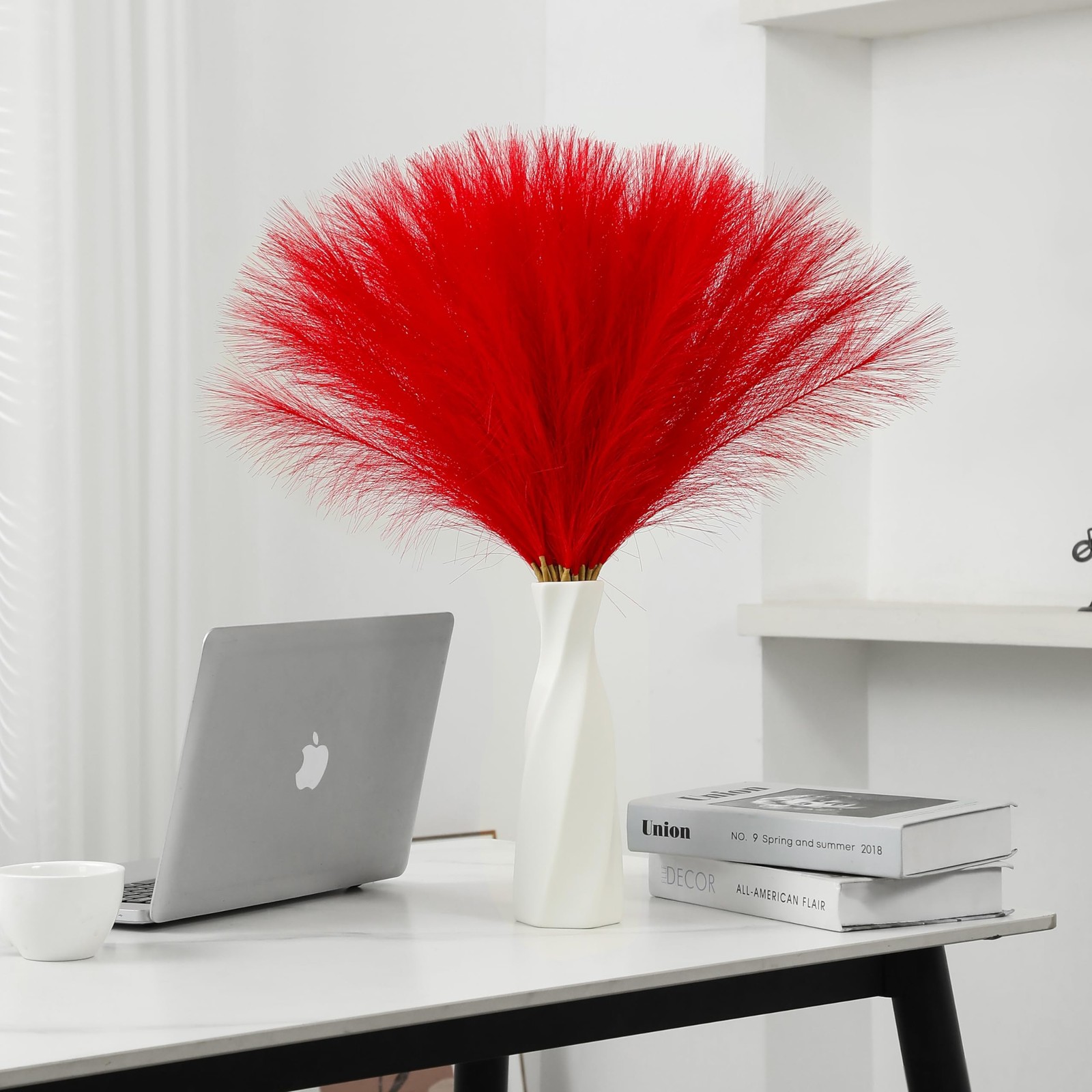 30pcs 22″ Red Pampas Grass Faux Floral Arrangement for Boho Decor & Weddings
