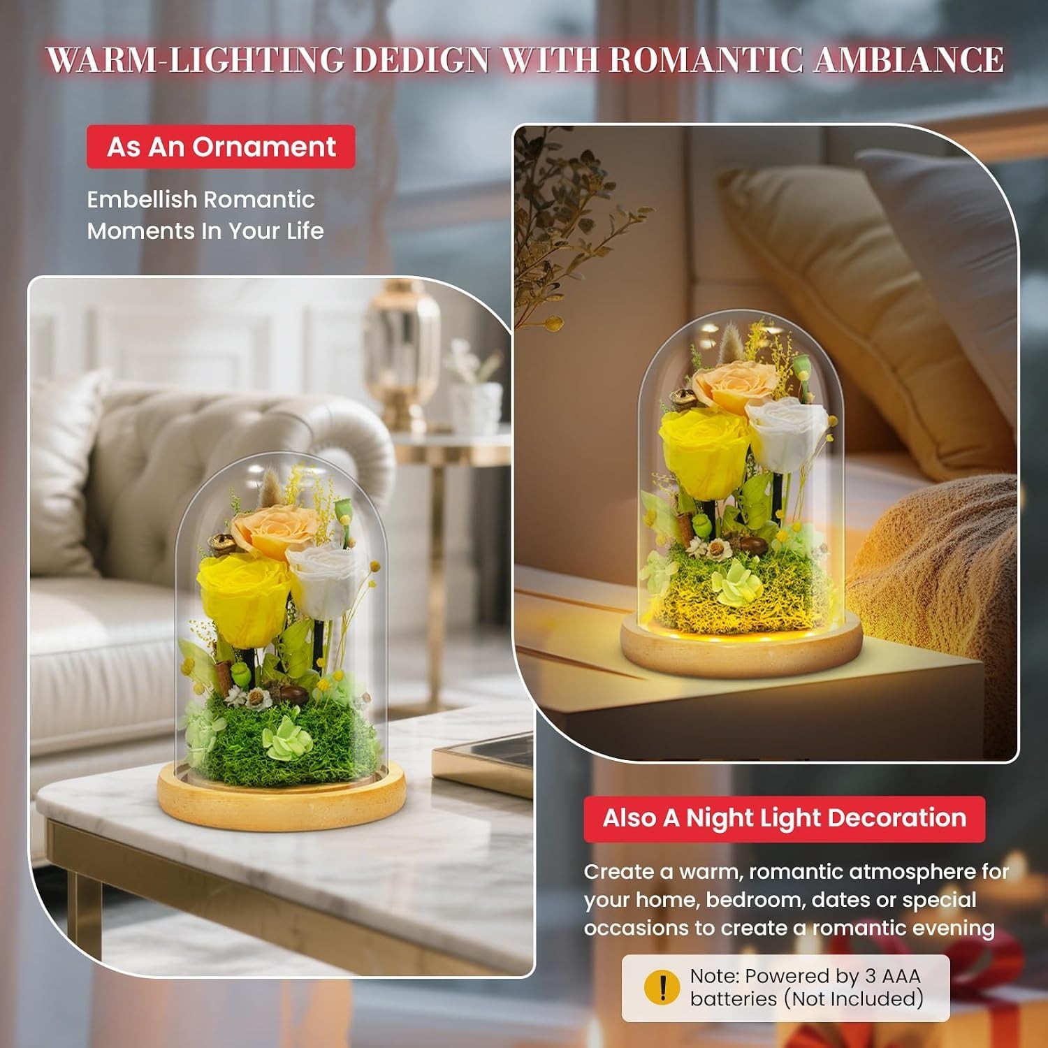 DUONABEILA Preserved Flowers Gifts for Mom Grandma, Eternal Rose in Glass Dome