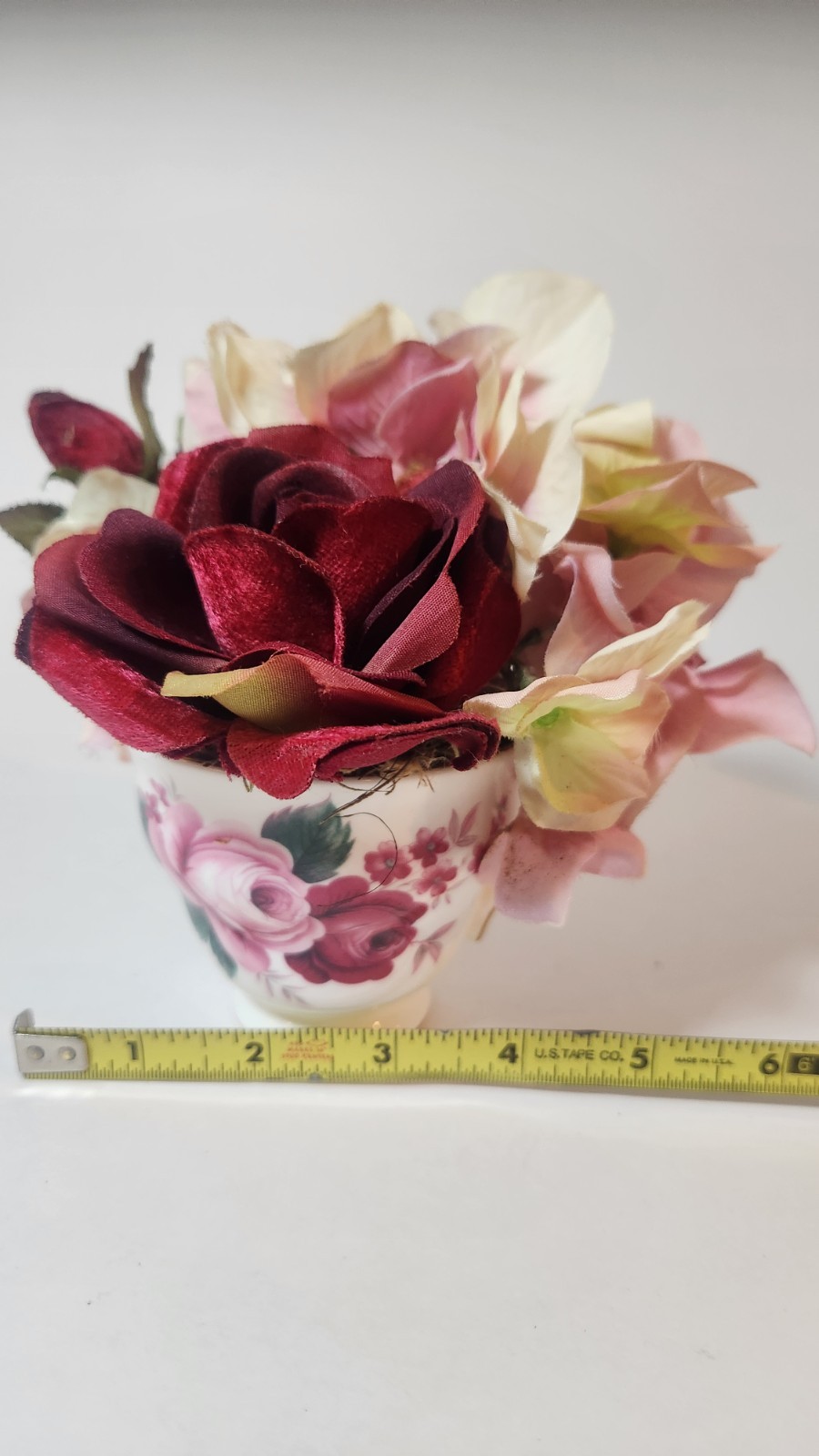 Queen Anne Bone China Artificial Flower Arrangement Teacup Rose Hydrangea