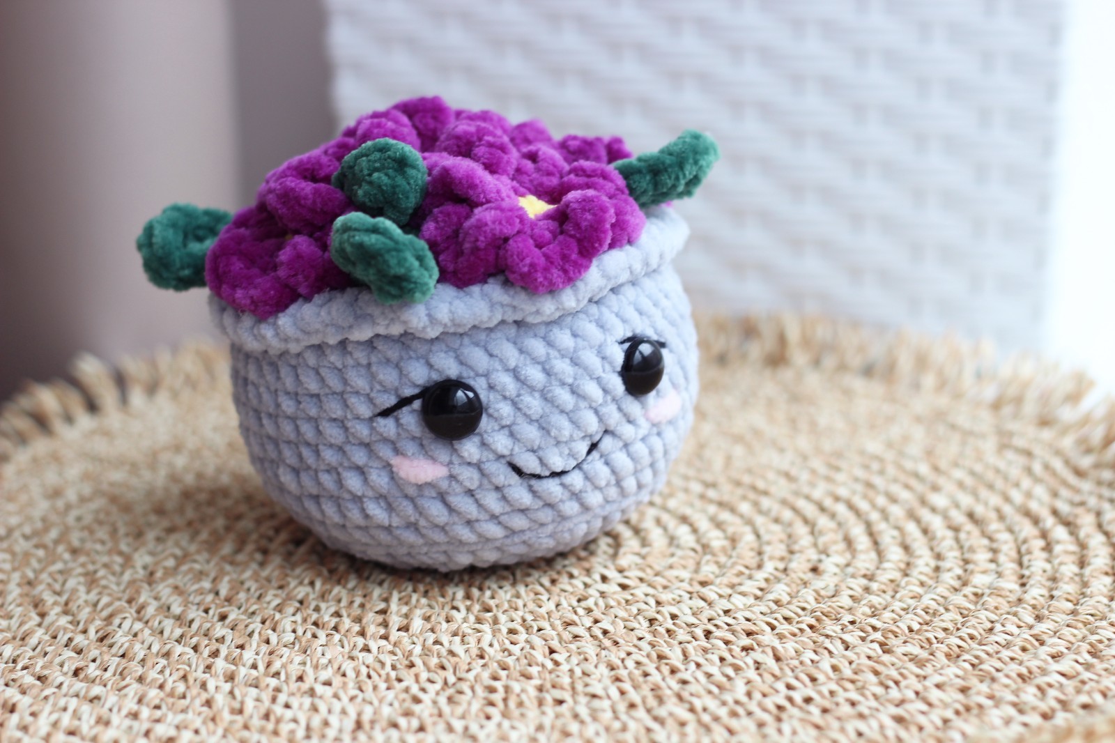 Handmade Crochet Plush Violet in Pot – Soft Amigurumi Plant Toy, No-Water Decor