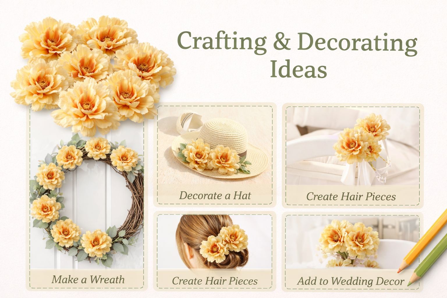 Peach Peony Flowers Set of 8 Faux Blooms 5 Inch Floral Heads Wired Craft Wreath