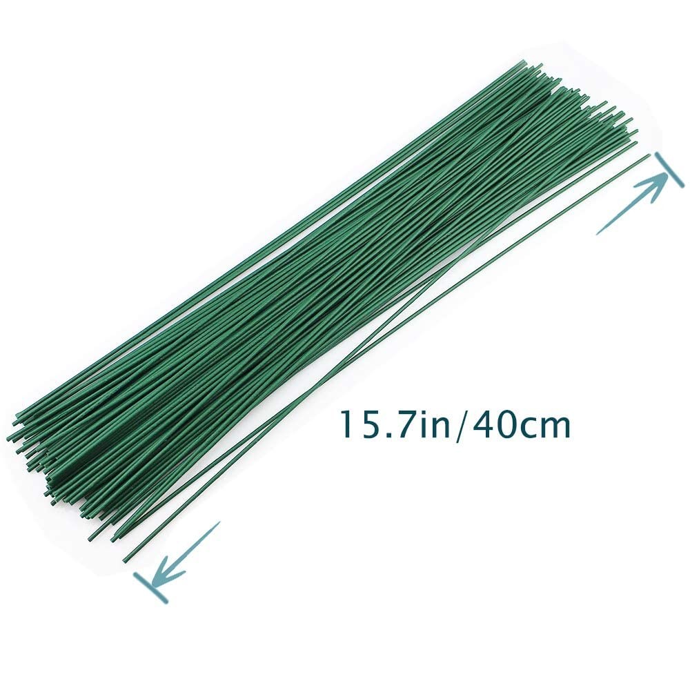 200PCS 22-Gauge 16″ Floral Stem Wire Dark Green for Flower Arrangements DIY