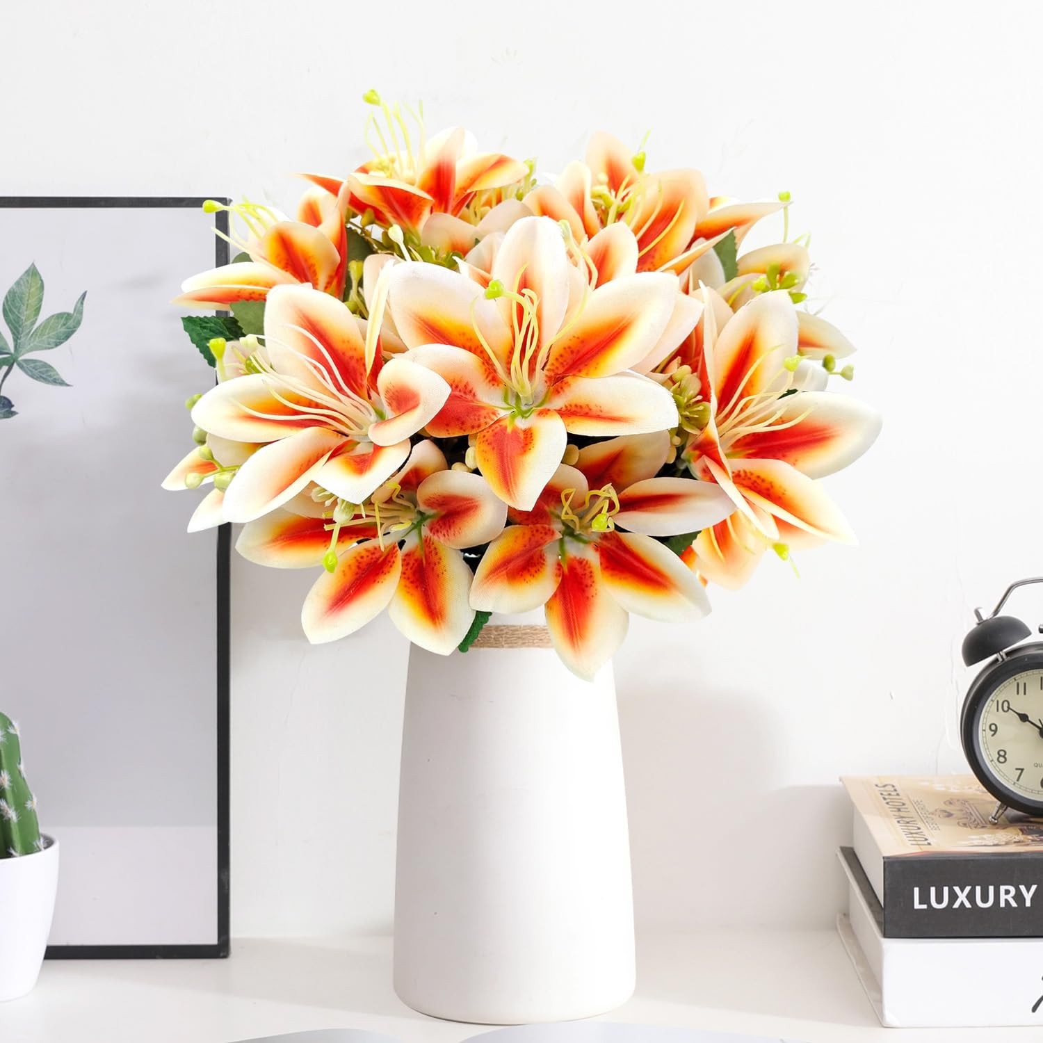 4 Bundles Artificial Tiger Lily Silk Flowers Faux Fake Lilies Plants for Wedd…