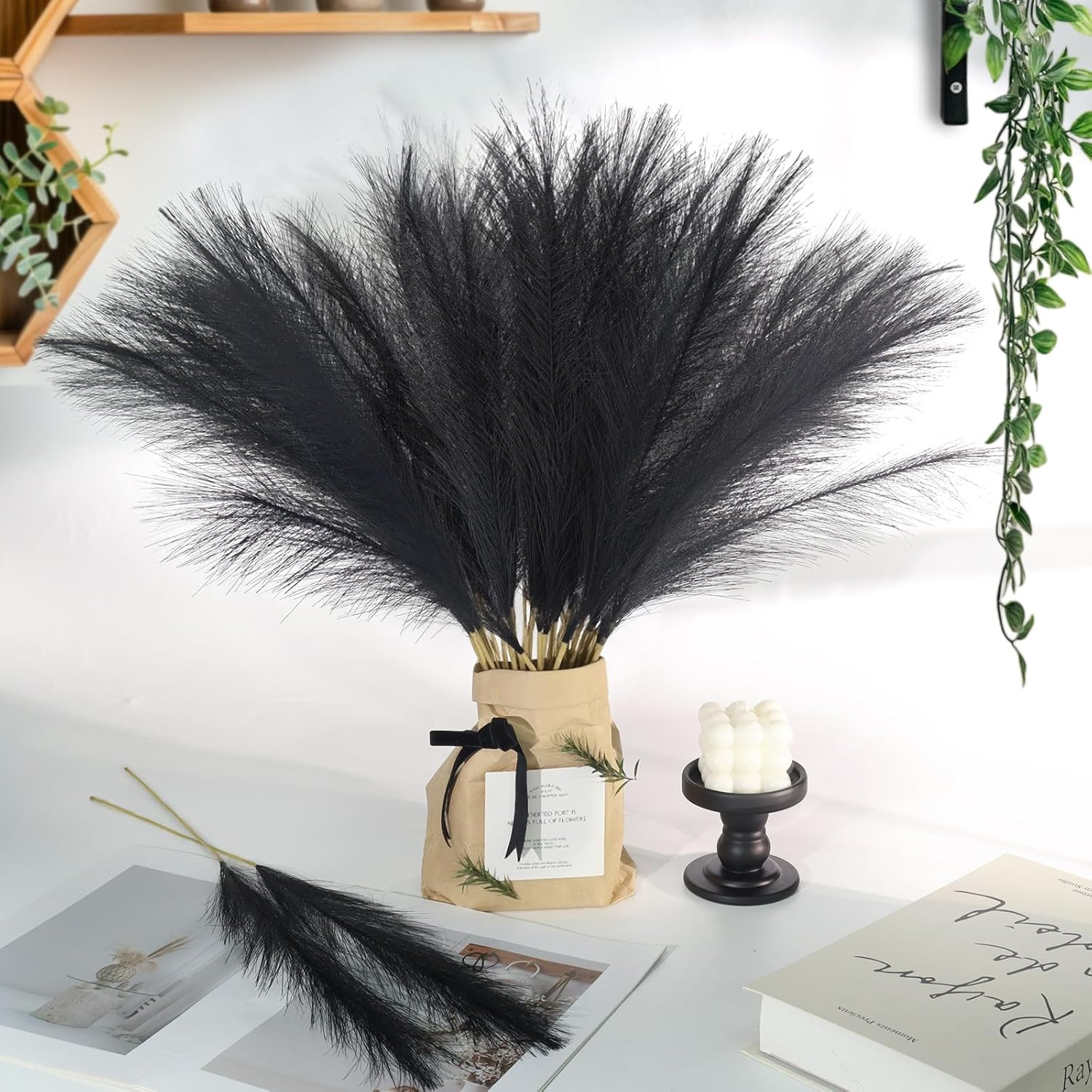 30Pcs Pampas Grass Decor,21″ Artificial Pompous Grass Bulk,Small Vase Filler Pom