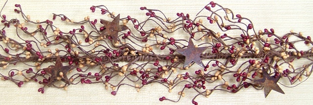 Pip Berry Garland w/ Rusty Tin Stars – 40″ L – Burgundy & Old Gold