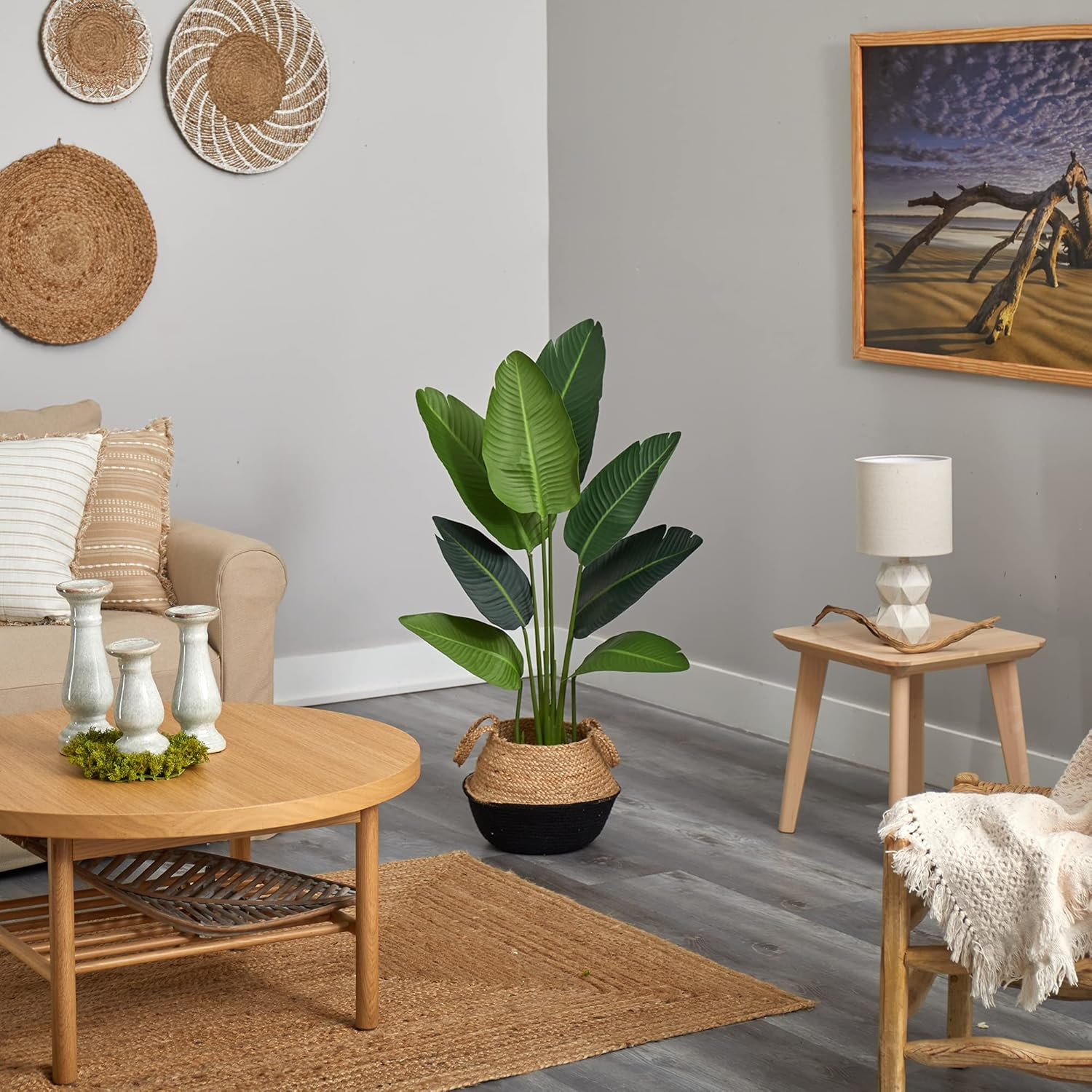 4Ft Artificial Travelers Palm in Handmade Boho Cotton & Jute Planter