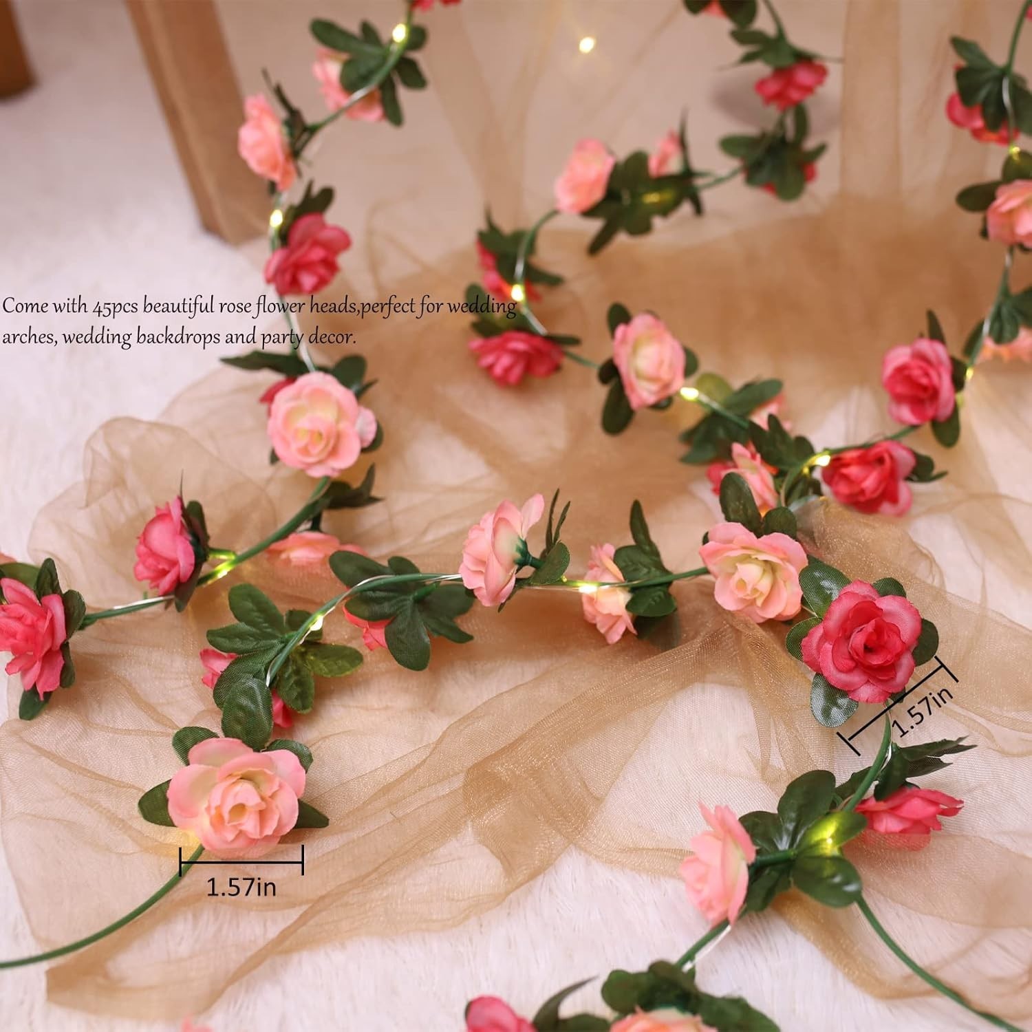 30 LED Rose Flower String Lights 8.2ft Artificial Flower Garland with Lights …