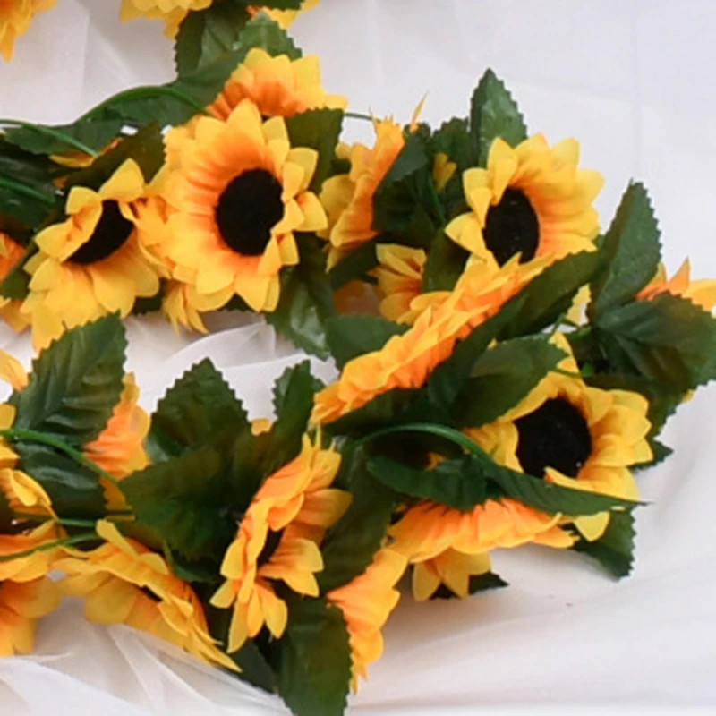 2.3M Simulated Sunflower Decoration Artificial Vine Yellow Fake Silk Flower Vine