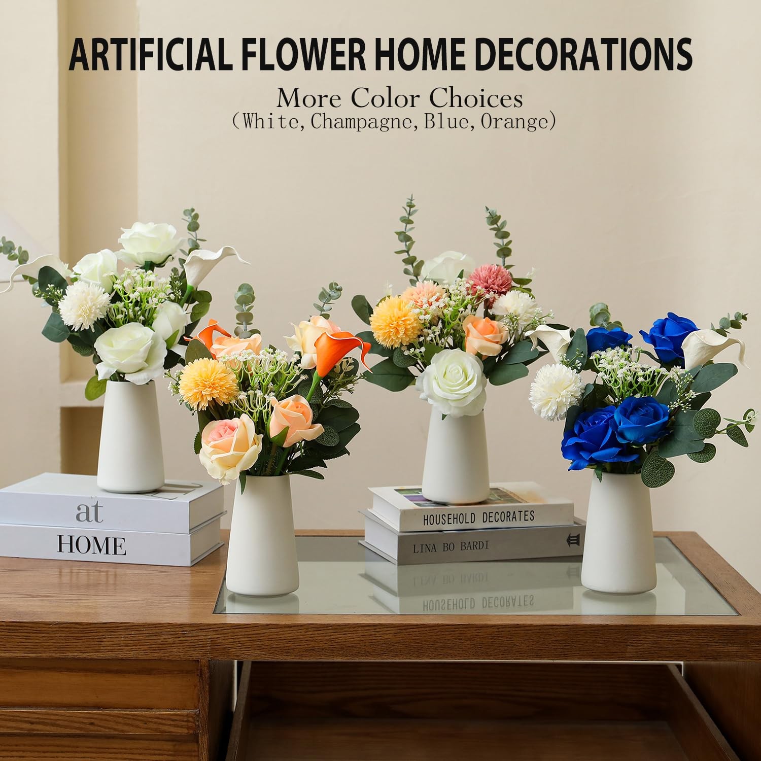 Fake Flowers with Ceramic Vase, Artificial Silk Roses in a Vase, Faux Flowers…