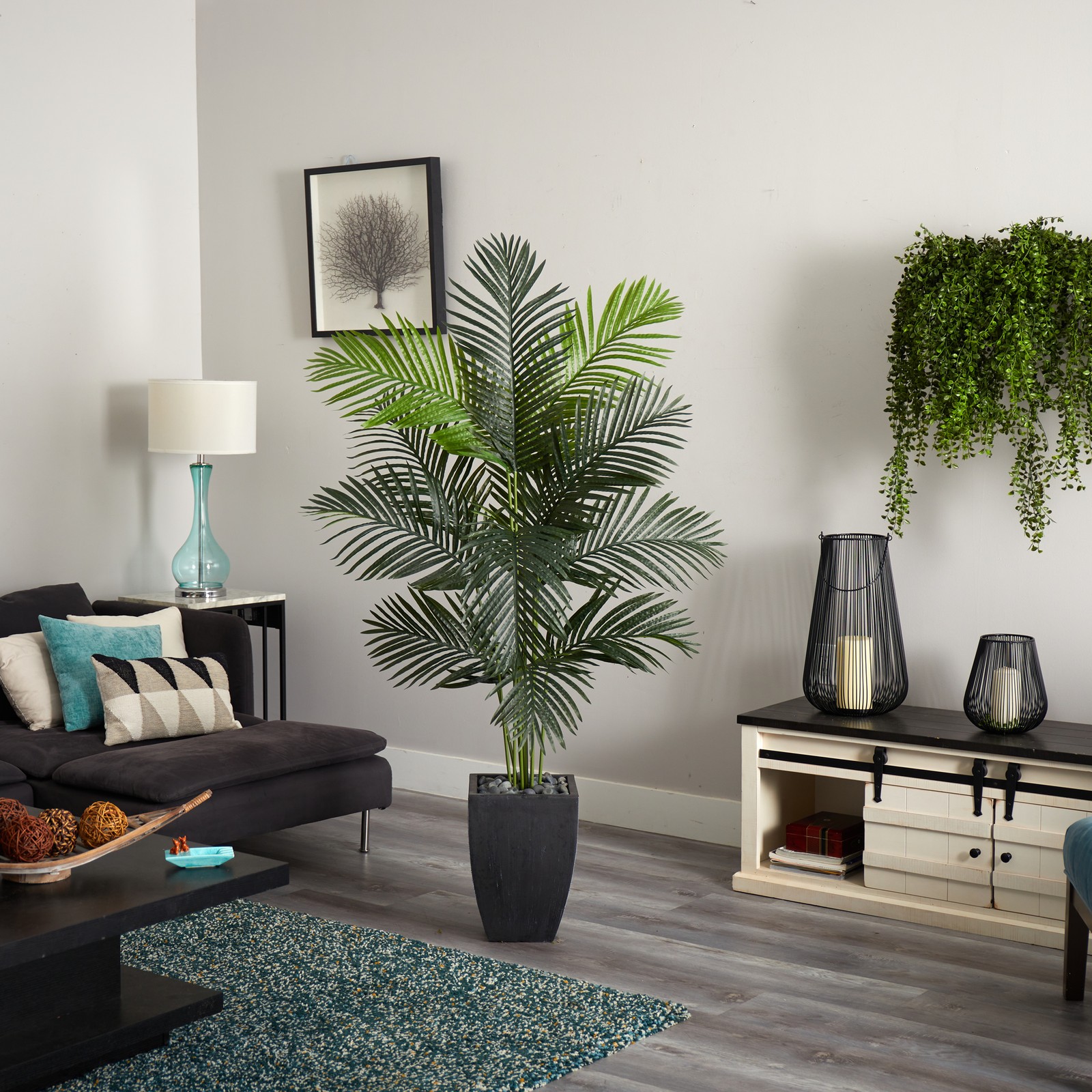 Nearly Natural 66″ Paradise Artificial Palm Tree in Black Planter in Green/Black