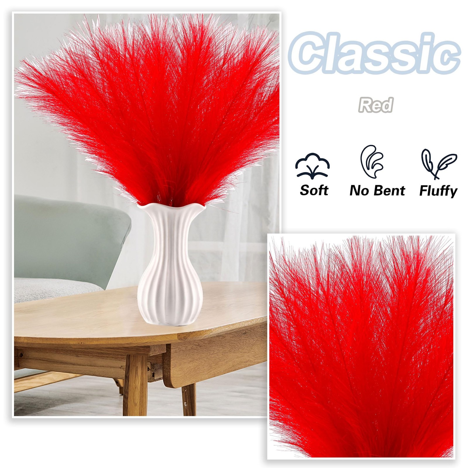 Red Pampas Grass Small, 30 Pcs 17″ Faux Pampas Grass Short Decor, Pompas Gras…
