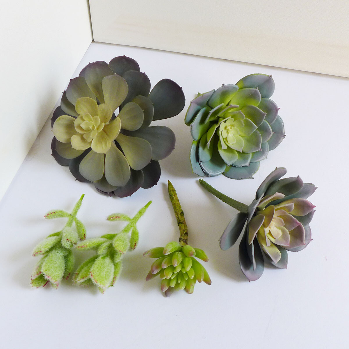6 Pcs Gray Artificial Plant Succulents Faux Snow Lotus Grass (#42)