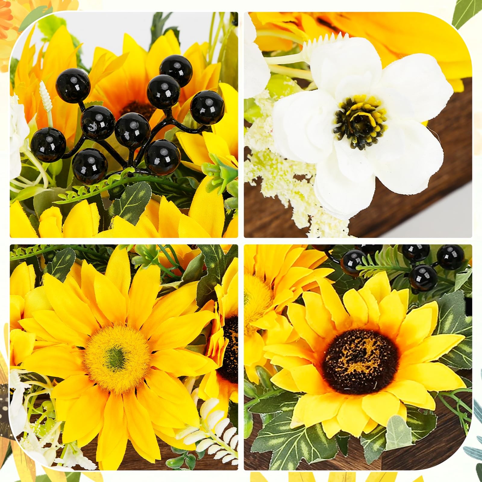 Sunflower Arrangement with Wood Tray Centerpieces for Tables Home Decor