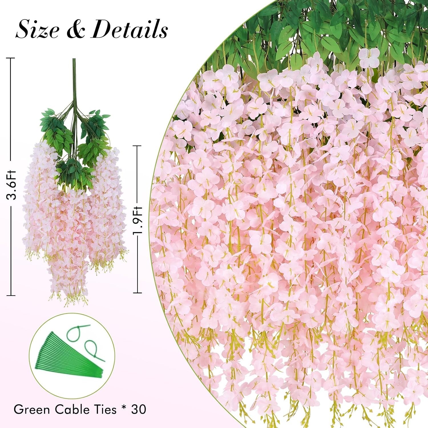 12 Pack Wisteria Hanging Flowers, 3.6 Feet Light Pink Artificial Flowers, Fak…