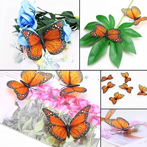 24 Pcs Monarch Butterfly Decorations – Orange Fake Butterflies for Crafts, Wall