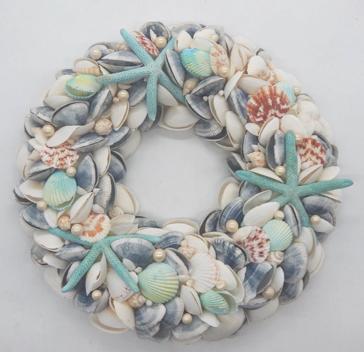 Coastal Seashell Starfish Wreath Nautical Beach Ocean Pearl Wreath Decor