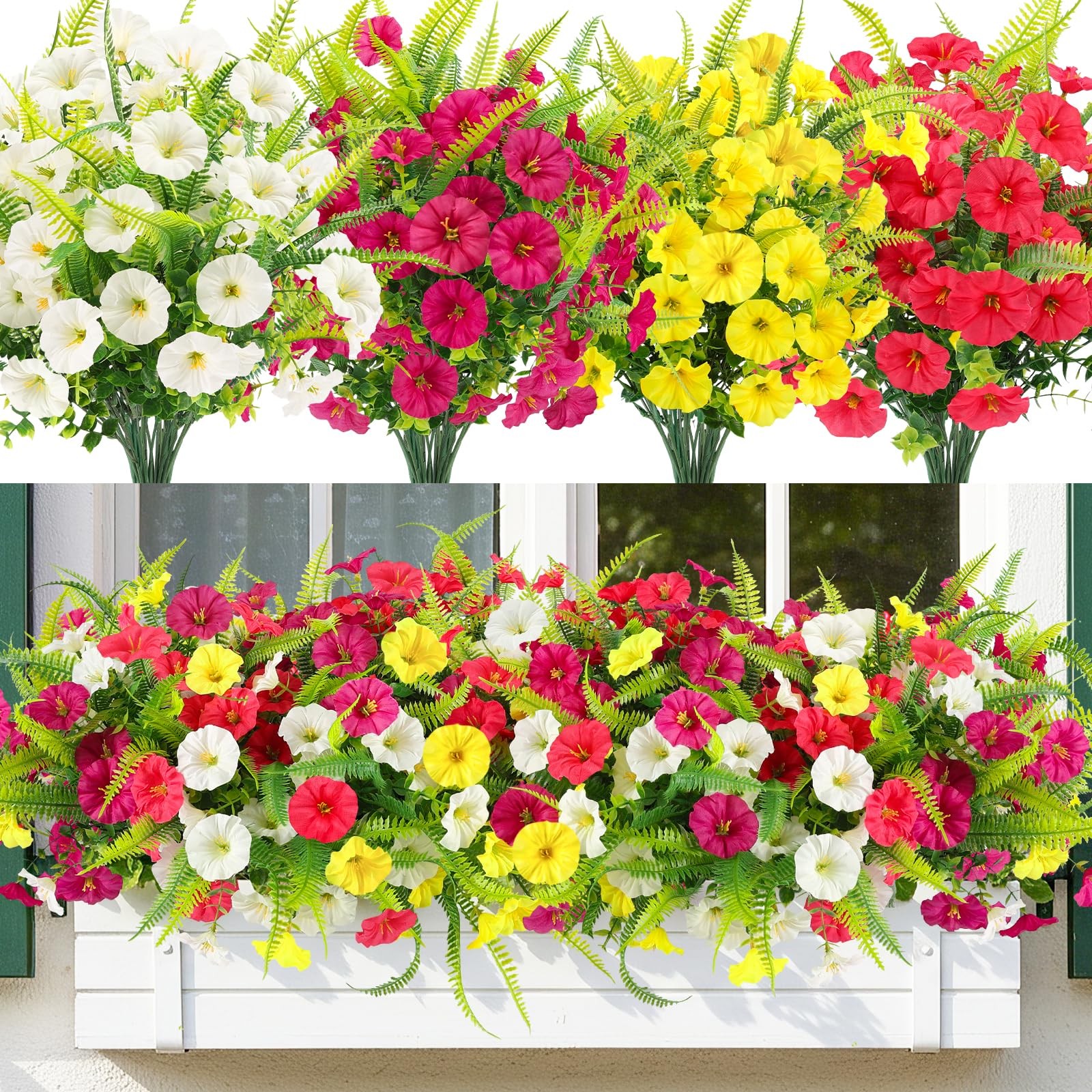 Artificial Flowers for Outdoors 12 Bundles Artificial Petunias Fake Flowers U…