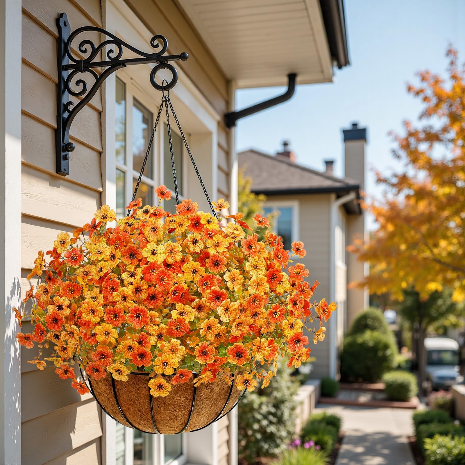 24 Bundles Artificial Fall Flowers, UV Resistant Faux Mums Porch