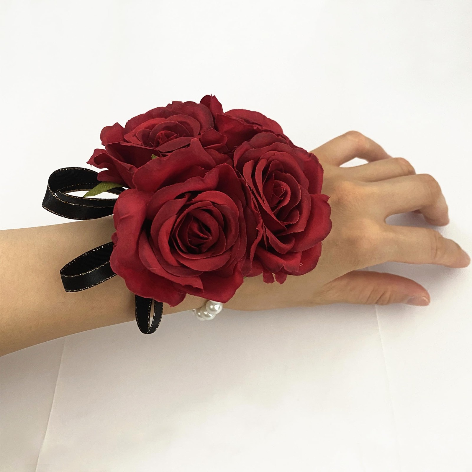 Red Rose Prom Corsage, Boutonniere Set, Wrist Wristlet, Wedding Party Flower
