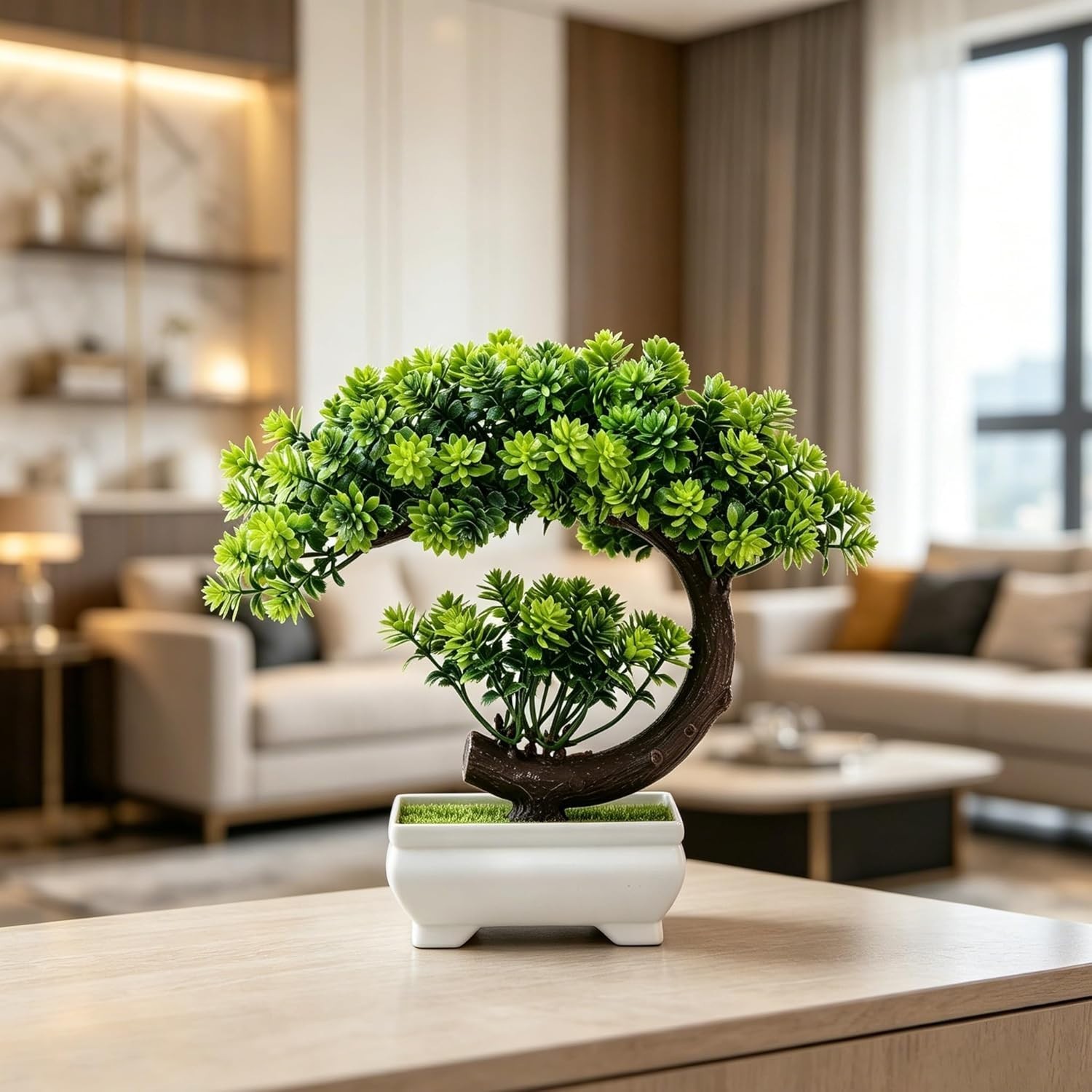 Chic Green Artificial Bonsai Tree for Effortless Home or Office Decor – 8.5”