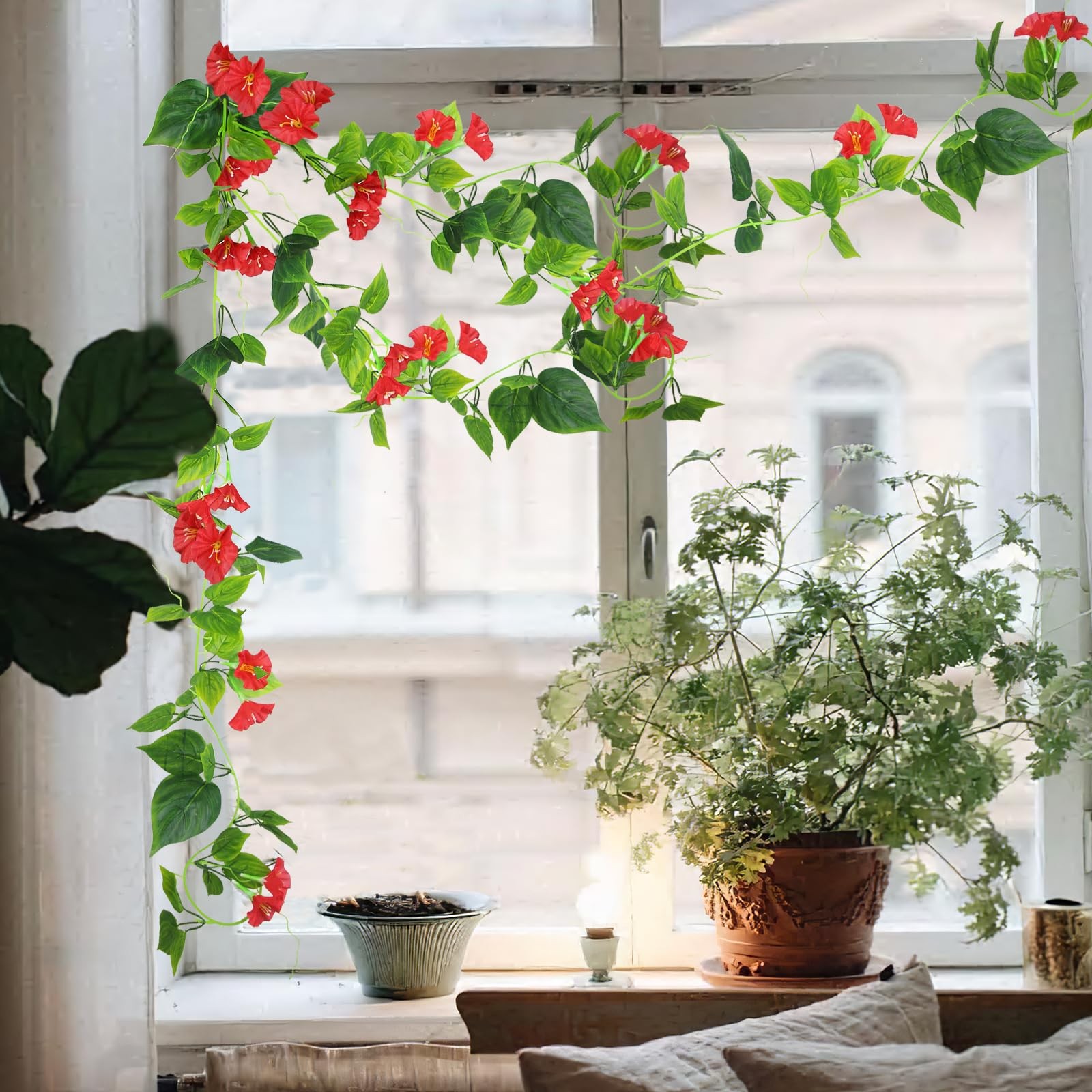 2 Pcs Artificial Vines Silk Morning Glory Vines for Outdoor 15Feet Hanging Pl…