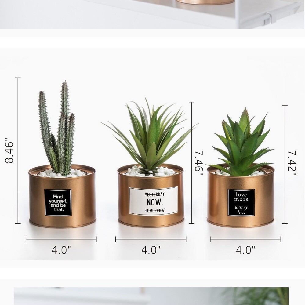 Opps Mini Artificial Plants Plastic Green Grass Cactus Golden Pot Design