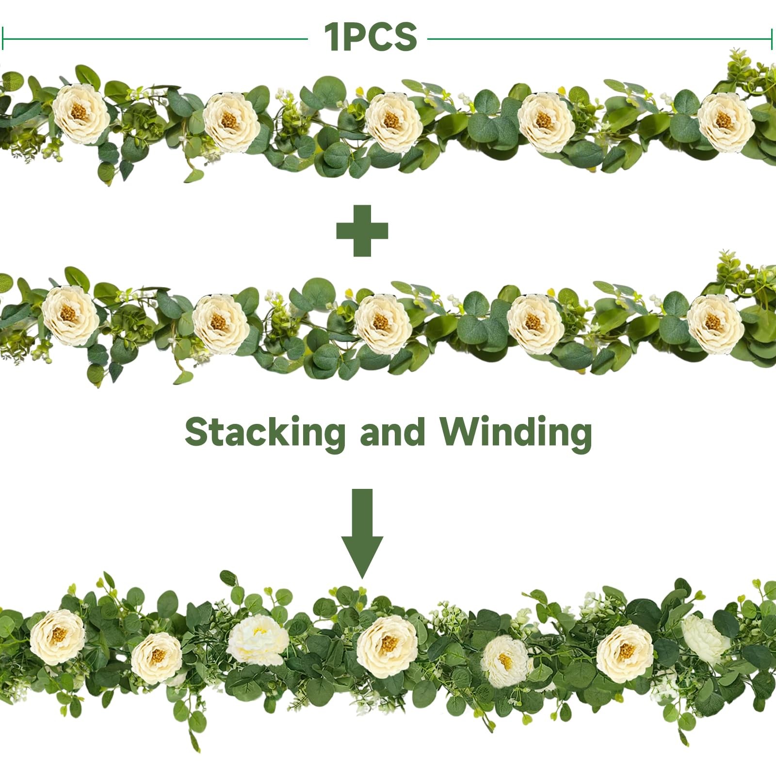 4 Packs 24FT Artificial Eucalyptus Flower Garland with White Camellias, Faux …