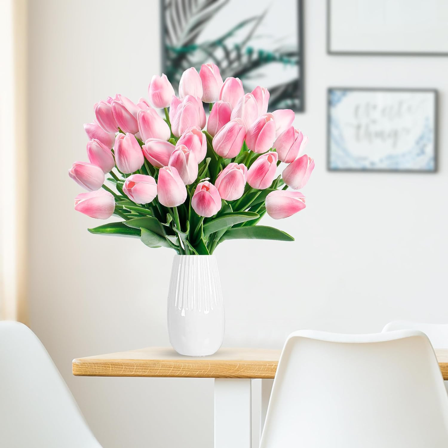 30 Pcs Fake Tulips Artificial Flowers Real Touch PU Faux Flowers Tulip Stems for