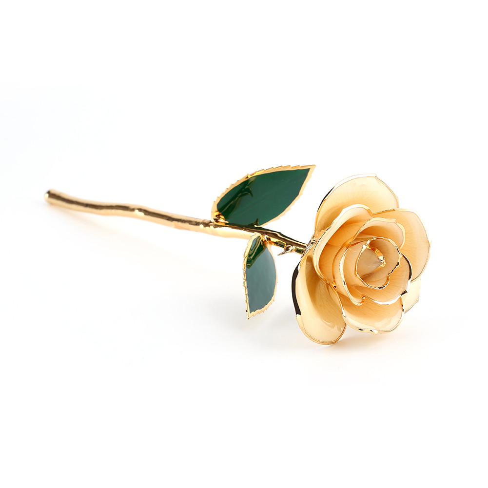 Long Stem 24k Gold Dipped Rose Flower Straight Handle Ornaments Handcrafted Gift