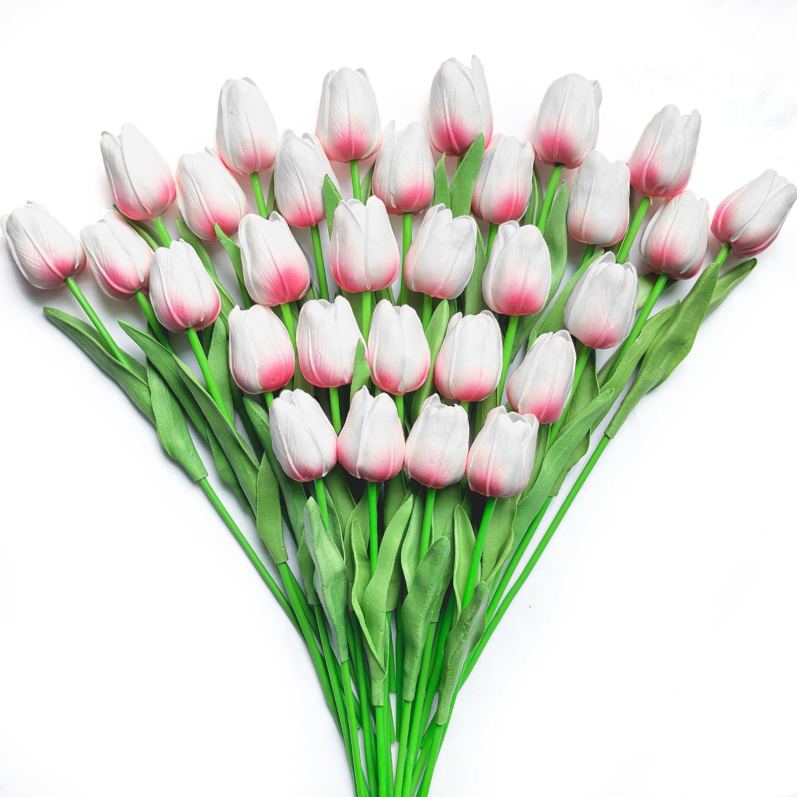 30 PCS Artificial Tulips Real Touch Tulips 13.5inch Long Stem Fake Flowers Si…