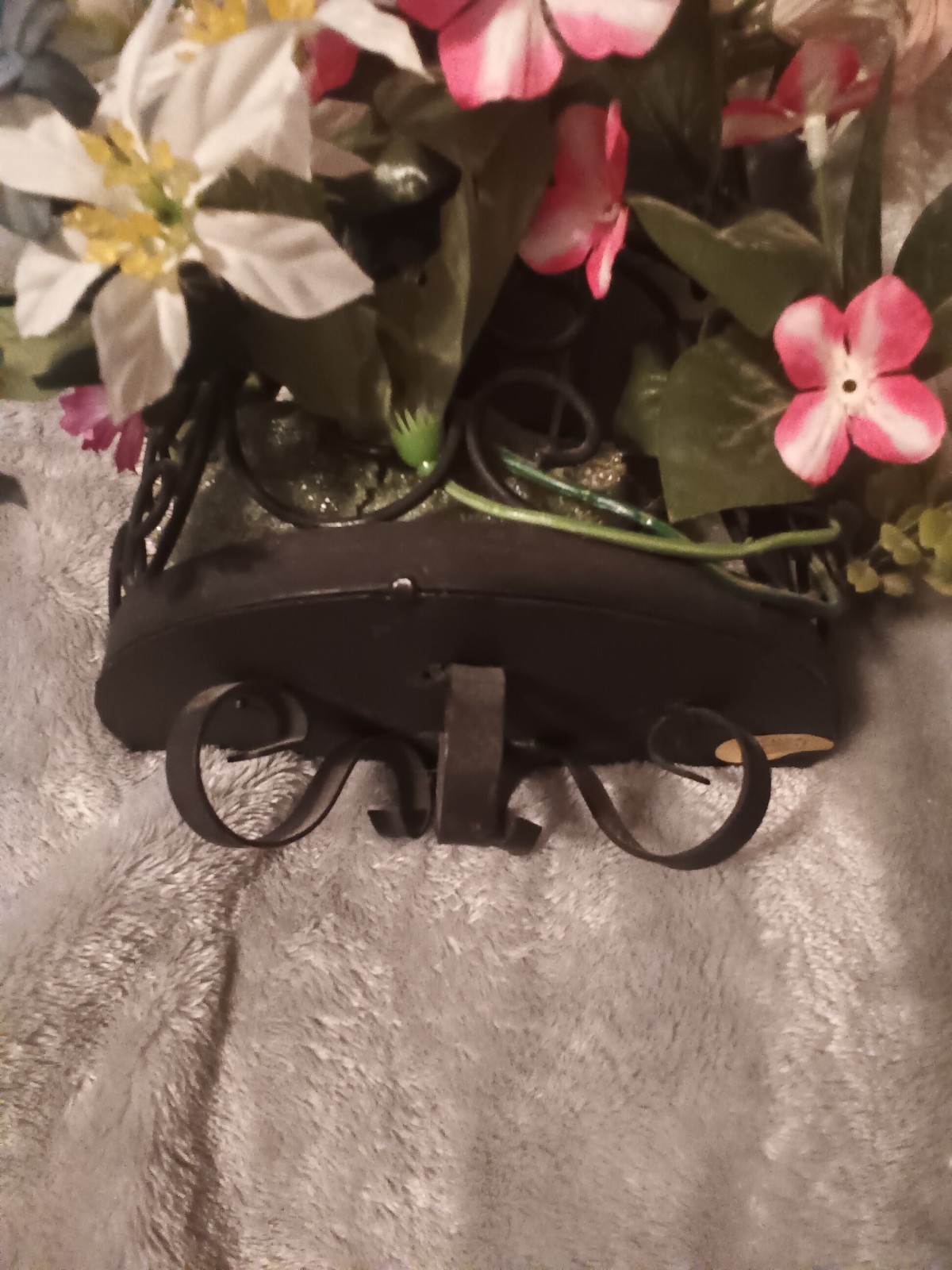 Large HODA black Iron metal half cage wall artificial flower arrangement.