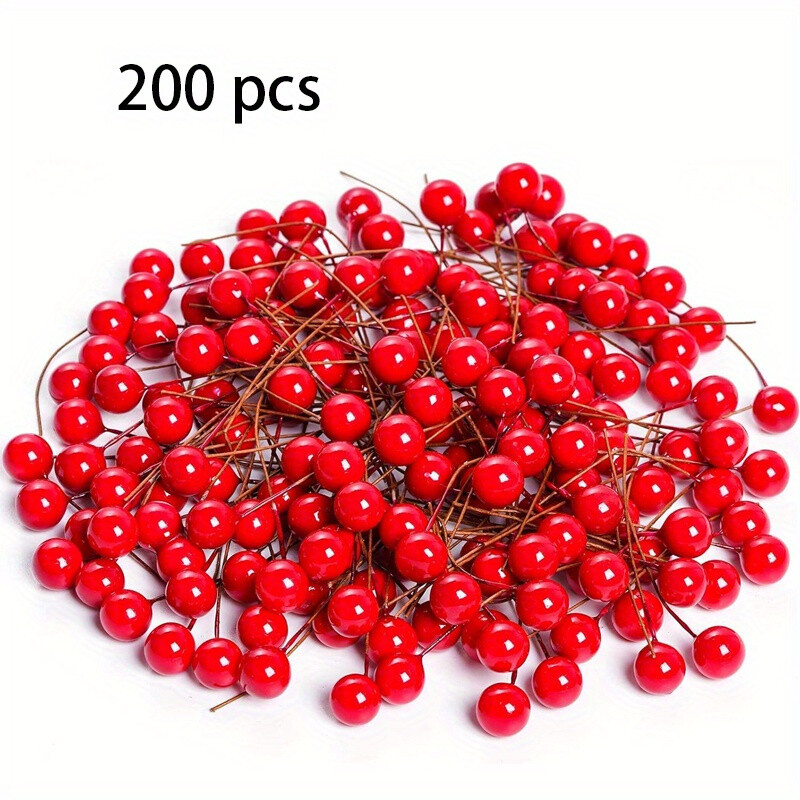 200Pc Artificial Holly Berries 12mm Fake Berries for Christmas Tree Wreath Decor
