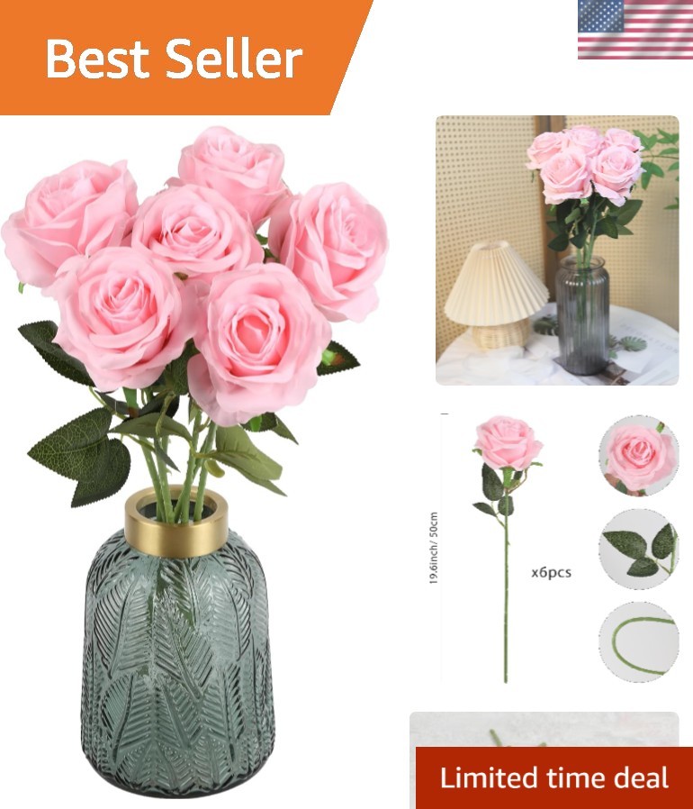 Luxurious 6PCS Long Stem Silk Roses – Perfect for Parties & Bridal Bouquets