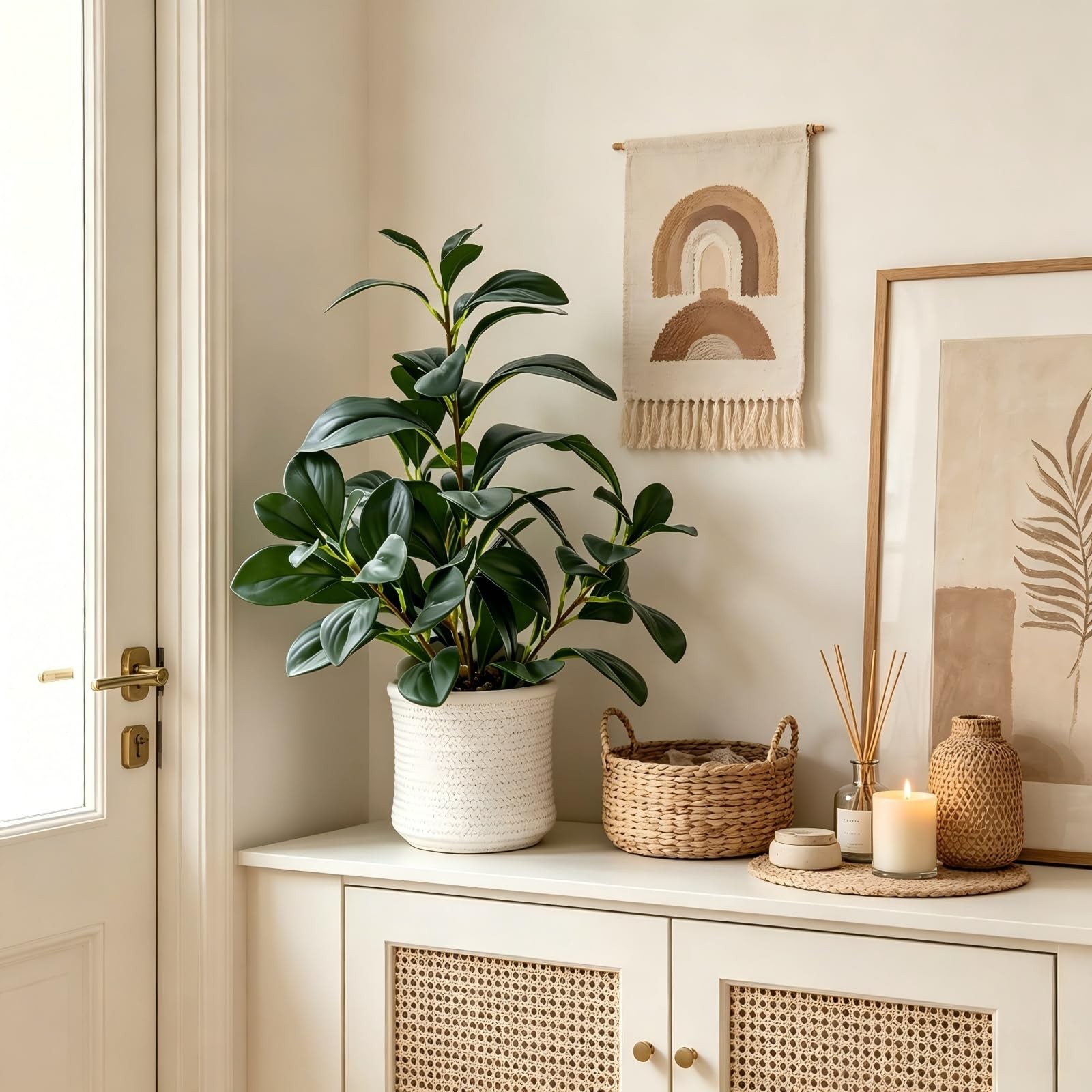 16 inch Artificial Indoor Plants Office Desk Faux Plant Peperomia Leaf Ficus Pla
