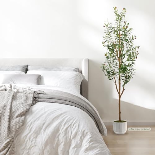 6FT Artificial Olive Tree – Indoor Tall Faux 6FT Olive Tree with Planter&Basket