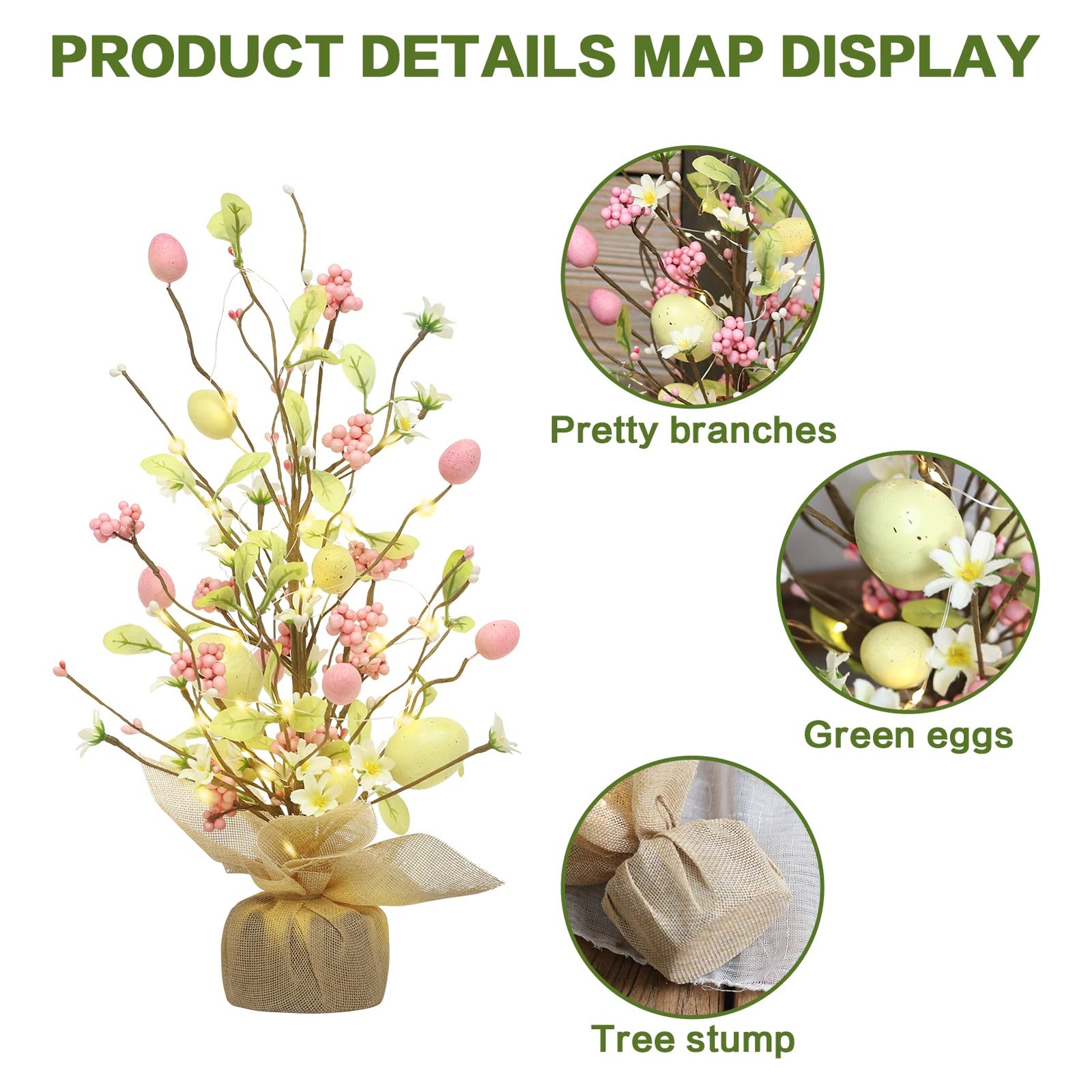 RoseCraft Easter Decorations, 18 Inch Pre-Lit Egg 1ft 6in, Yellow/Pink