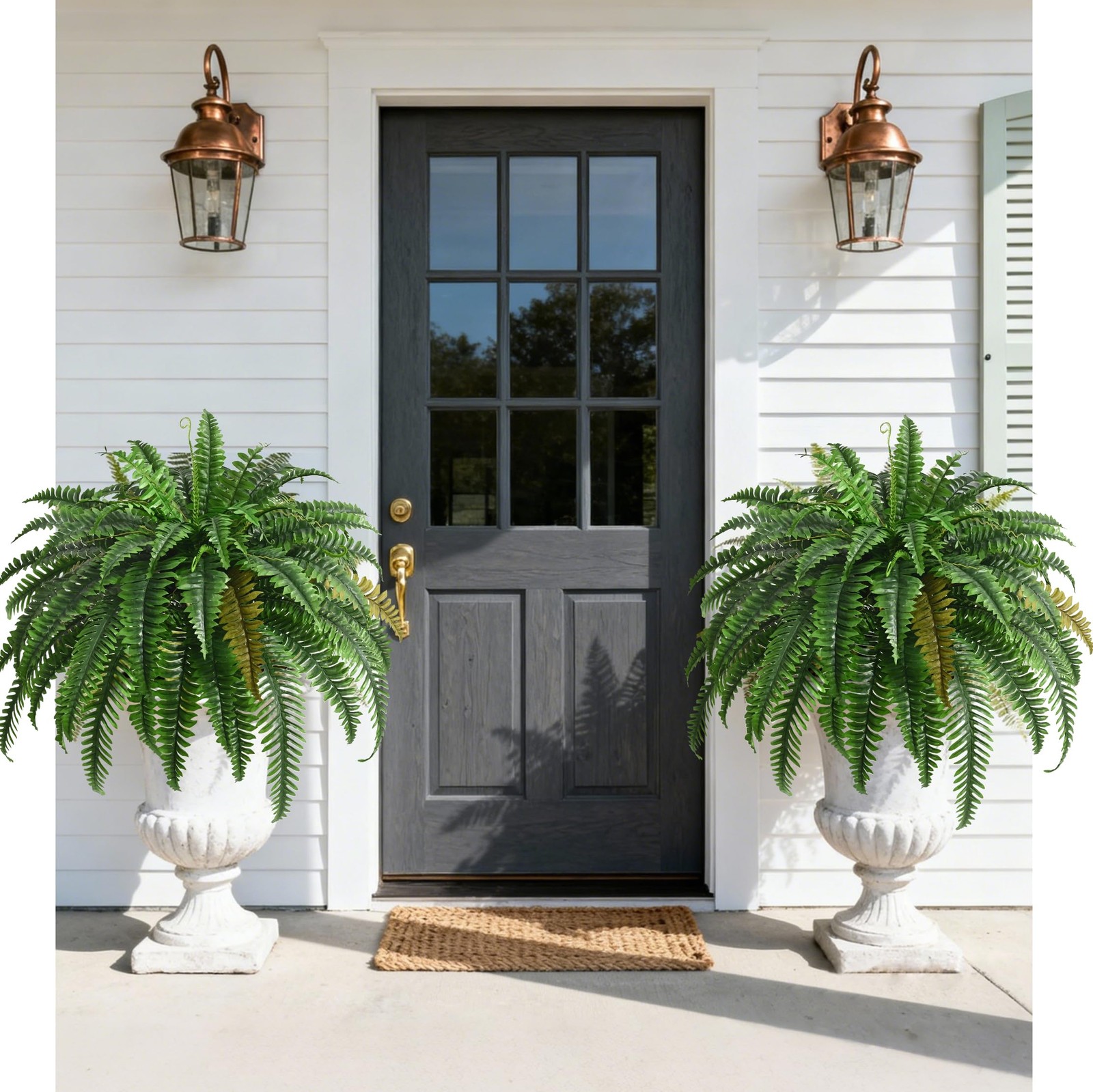 2PCS 45in UV Resistant Faux Boston Ferns – Realistic Outdoor Hanging Decor