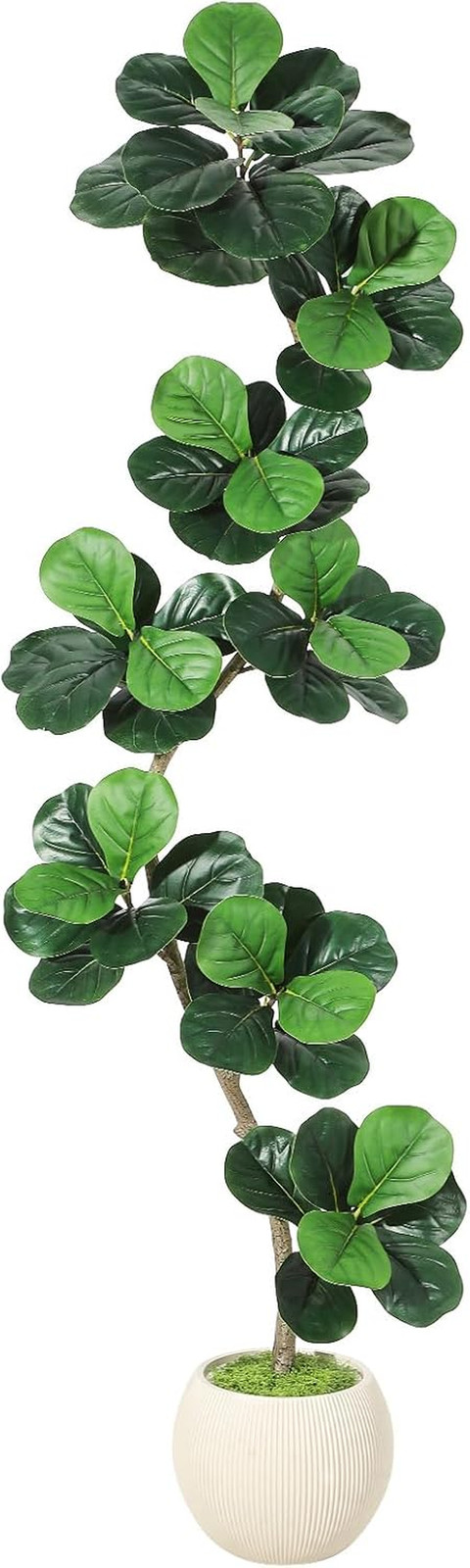 Fiddle Leaf Fig Artificial Tree with White Planter,7Ft Faux Plants Indoor with M